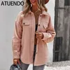 Atuendo herfst mode roze jassen jassen voor vrouwen vintage solide zachte sexy dame kleding casual winter warm fluwelen oversize coat 211014