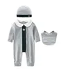 Baby Romper Hat Bib 3PCSSet Nyfödda babykläder Jumpsuit Kids Långärmad underkläder Bomull pojkar flickor Romper Suit4473288