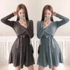 Autumn Winter Women Sweater Dress Sexy V-Neck Chic Female A-Line Soft Knitted Short Dresses High Elastic Elegant Warm Vestido 210529