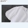 Zevity Mujeres Simplemente Color Sólido Casual Blanco Smock Blusa Señoras Chic Puff Manga Popelina Femininas Camisas Blusas Tops LS9338 210603