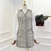 PERHAPS U Women Set Tweed Two Pieces Set Sleeveless Tank Dress White Black Plaid Mini Skirt With Shirt Turn Down Collar T0126 210529