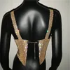 Bling Strass Party Crop Top Mode Solide Dos Nu Bretelles Plein Diamants Paillettes Cami Cropped Top pour Femmes 201028