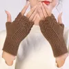 Gants de sport femmes hiver tricoté demi-doigt main chaud creux mitaine bras sans doigts étudiant