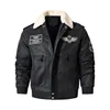 Erkek Bombacı Motosiklet Deri Ceket Vintage Kahverengi Askeri Uçuş Ceket Kış Polar Faux Deri Pigskin Artı Boyutu Jaqueta 211124