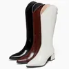 Boots Luxury Black White Winter Shoes Design Warm Cow Genuine Leather Women Fashion Elegant Knee-High Female L0013