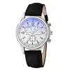 Armbanduhren 2021 Blaues Glas Spiegeluhr Männer Casual Armband Leder Silber Gehäuse Quarz für 3 Augen Zifferblatt Reloj Hombre Uhr XFCS