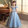 Mignon en dentelle bleue Petite enfants robes de fille de fleur princesse bijou couche en tulle applique gonflée florale formelle wuss fête Communon Pageant robe