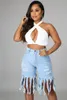 bulk wholesale womens jeans shorts denim pants knee length leggings sexy tassel hole trousers comfortable women clothing kl7292