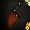 Высочайшее качество Китай Ручная работа фиксированного лезвия кухонный нож 5cr15mov ручной работы атласный клинок полный тан деревянный ручка на улице инструменты с кожаной оболочкой