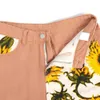 Jeans Frau Vintage Hohe Taille Hosen Fit Junge Mädchen Niedliche Sonnenblume Nähte Muster Herbst Winter Hosen Weibliche Orange 210708