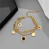 Розовое золото, персонализированная двойная слоистая цепь черный эмалированный римский цифровой браслет для женщин