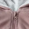 Pagliaccetti invernali Vestiti per ragazze appena nate Orecchio di coniglio Tuta con cappuccio Costume infantile Pile Spessa Neonati Pagliaccetto pigiama 210309