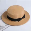 Lady Boater Güneş Kapaklar Şerit Yuvarlak Düz Üst Saman Fedora Panama Şapka Yaz Şapka Kadınlar Için Hasır Şapka Snapback Gorras Sun Hats G220301