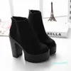 Boots Drop Fashion Black Ankle Women Thick Heels Spring Autumn Flock Platform Shoes High Zipper Ladies