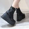 Botas Tamanho Grande 43 Moda Cunhas Góticas Altos Saltos Ankle Booties Cool Preto Street Estilo Outono Inverno Mulher Plataforma Sapatos