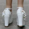 여성 신발을위한 웨지 웨지 방수 단일 십자가를위한 웨지 아름다운 꽃