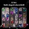 12 grille gros cristal acrylique Nail Art strass ensemble multi AB forme prismatique diamant décorations manucure accessoires kits boîte paquet NAR020