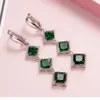 Square Cut Green Zircon Dangle Örhängen Eleganta Kvinnor Gåva 18K Vit Guld Fylld Klassisk Nätt Smycken