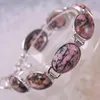 Łańcuch ręcznie robiony bransoletka biżuterii dla kobiet owalne kabochonowe koraliki naturalne różowe rodonit regulowany 7,5 "-9" 1PCS H877 FAWN22