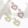 Boucles d'oreilles de luxe en strass pour femmes, boucles d'oreilles en cristal violet, cœur, mignon, amour, Zircon, bijoux de fête de mariage