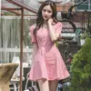 Red Plaid mini A line Dress korean Ladies Sexy Summer SHort Sleeve backless Night Party Dresses for women 210602