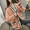 thicken Cardigan Women Designer Sweaters Autumn Winter Stitching Knitted button Small Sweet Wind Coat Cardigans Fashion Medium Long Clothes