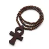 2021 Hiphop Religiösa Anubis Egyptiska Apep Träpärlor Sweater Chain Halsband Symbolen för livet Träkors Attila Ankh Pendants