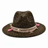 Nuove donne di moda cappello fedora stampa leopardo cappelli jazz a tesa larga unisex lana vintage gentiluomo elegante viaggio all'aperto