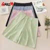 Dames zomer shorts lang met hoge taille vrouwelijke losse witte klassieke knielengte kantoor brede zwarte snoep 210719