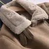 Ailegogo vinterkvinnor tjock varm mocka lammjacka Korta motorcykelbrunrockar Faux Shearling Sheepskin Läderjackor Outwear 220112