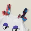 Été 2 pièces à la mode dessin animé imprimé réservoir et fleur Shorts ensemble enfants fille ensembles costumes à manches courtes T-shirt vêtements 210528