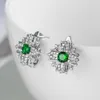 Flower Shaped Green Zircon Inlagda Hoop Örhängen Mode 18k Vit Guldfylld Smycken Gift