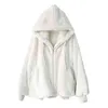 Nerazzurri Winter White Oversized Faux Bont Jas Vrouwen met Hood Raglan Mouw Rits Koreaanse Mode Kleding voor Womens 211112