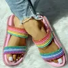 Female Summer Slippers woman Flat Slides Casual Bright Rainbow Slippers Indoor Home Shoes Outdoor Beach Flip Flops Women Slides Y0731