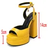 Sandals New Brand Women Summer Shoes Sexy Thick High Heels Platform Yellow Pink Blue Dress Purple Party Wedding Pumps 220310