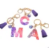 Modeharts Flash Rosa 26 Letter Keychains Clash Color Mosaic Tassel Pendant Lila Lim Engelska Word Keychain