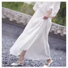 Summer Women White Long Spódnica Wysoka Talia Stretch Bawełna I Lniana S Saia A-Line Faldas Jupe Femme 210629