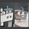 Magnetic Adsorption Inverted Toothbrush Holder Double Automatic Toothpaste Squeezer Dispenser Storage Rack Bathroom Accessories