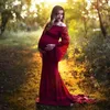 カジュアルドレスPOシュート妊娠中のドレス妊娠ポイントレースマキシヴェスディドスの女性のための肩のない母性