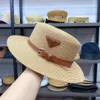 2021 Luxury P letter flat top straw hat for women men travel beach shade tide hats307B