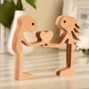 Couple's Wooden Statue With Love Hearth Small Decor Great Sculpture With Message Of Love Handicraft decoration Dropshiping 210727