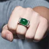 Vintage Emerald Agat Green Jade Gemstones Diamenty Pierścienie Dla Mężczyzn White Gold Silver Color Argent Biżuteria Bague Anillos Arabia