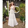 Vintage Lace Wedding Dress Boho V Neckline Straps Appliques Puffy Tulle Beach A-Line Bridal Dresses Country Wedding Gowns Nude And Ivory vestidos de boda