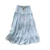 Jupes longues en lin de coton pour femmes Harajuku style coréen Maxi adolescents taille haute école 210621