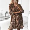 Casual Dresses Sexig miniklänning Löst passande långärmad ormtryck leopard kvinnor v hals sukienka xl sommarstrand smekmånad öppen sida212h