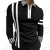 Zipper Rolki Koszulki Polo Dla Mężczyzn Designer Paski Koszule Plaid Striped Solid Printing Odzież Kolor Kontrast Kontrast Wzór Tees Spring Europe Rozmiar Długi Rękaw Top