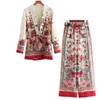 2 stycke set kvinnor kostym kvinnlig retro stil blomma mönster europeisk stil avslappnad semester sandstrand jacka + byxor pyjamas kostym 210709