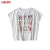 Tangada Vrouwen Bloemen Print Katoen T-shirt Korte Mouw O Neck Tees Dames Casual Tee Shirt Street Wear Top AI83 210609