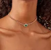 Women's Heavy Cuban Collar, Trumpet Collar, Green Cubic Zircon, Cz Q0809