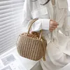 Modische Strohtaschen, lässige Damenhandtasche, Strand, Retro, handgewebt, 25 cm, Outdoor-Freizeit-Damen-Einkaufstasche